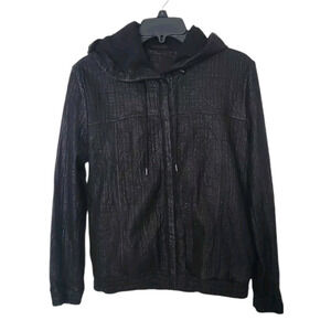 Hide Perforated Leather Women Jacket With Hood Size M
